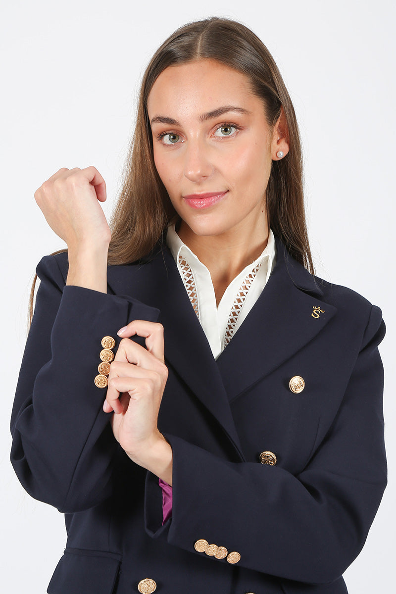 navy double-breasted blazer