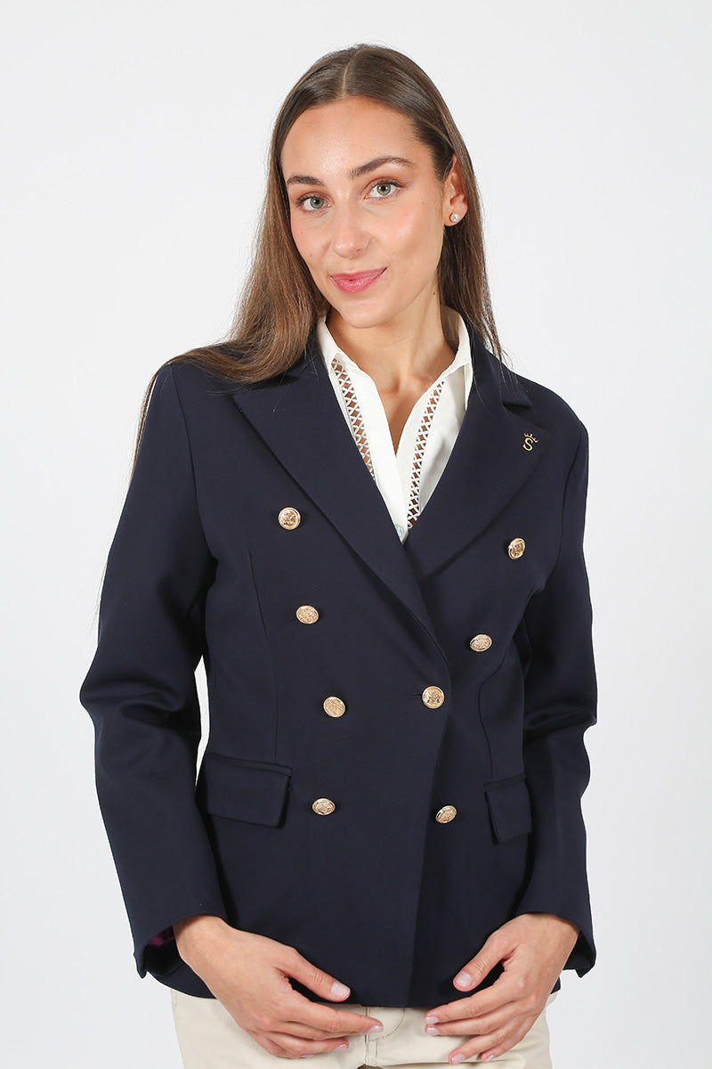 navy double-breasted blazer