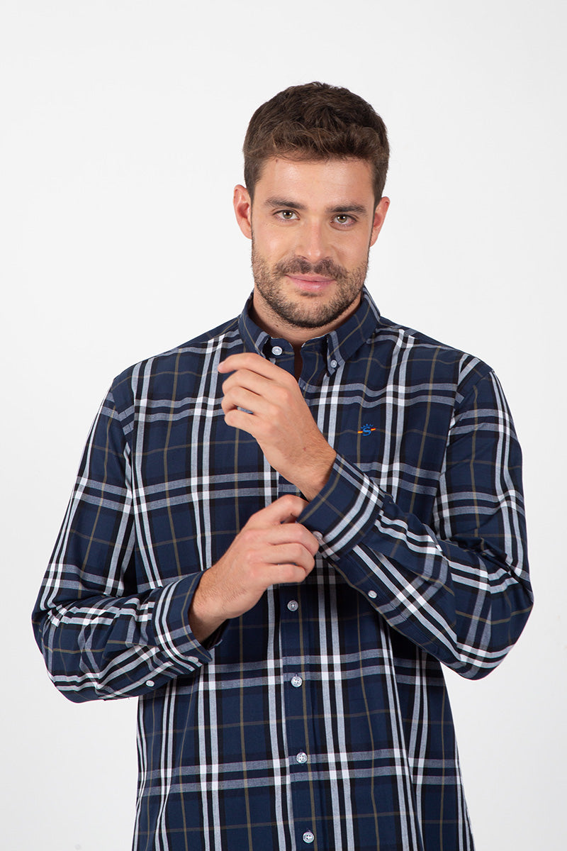 Camisa Marino con Tonos Blancos y Grises