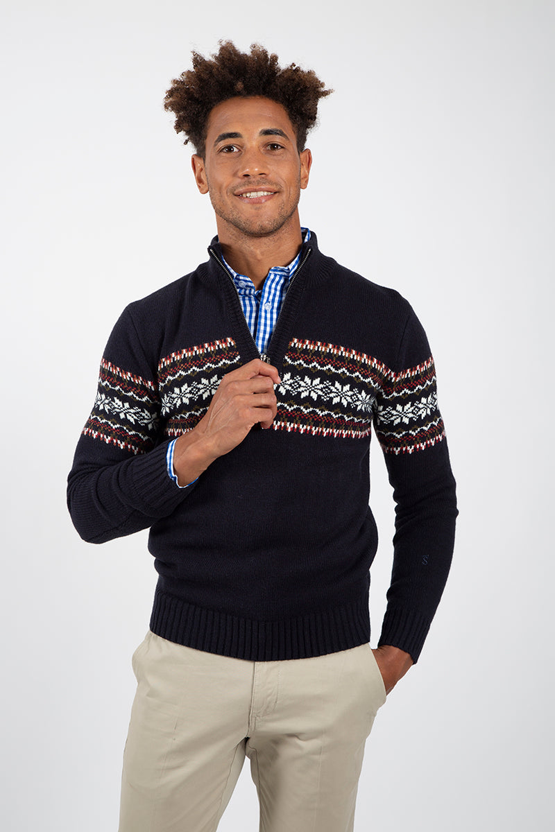 Navy Grecas Zipper Sweater
