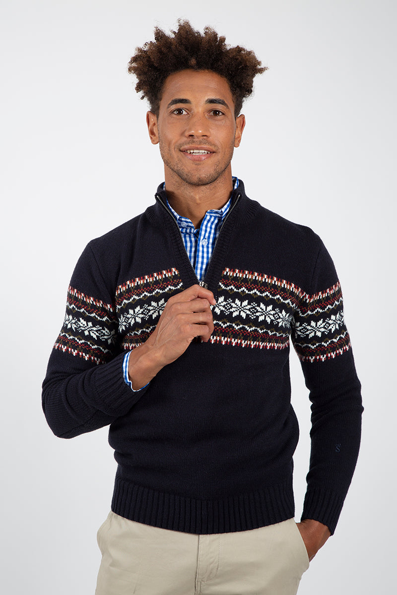 Navy Grecas Zipper Sweater