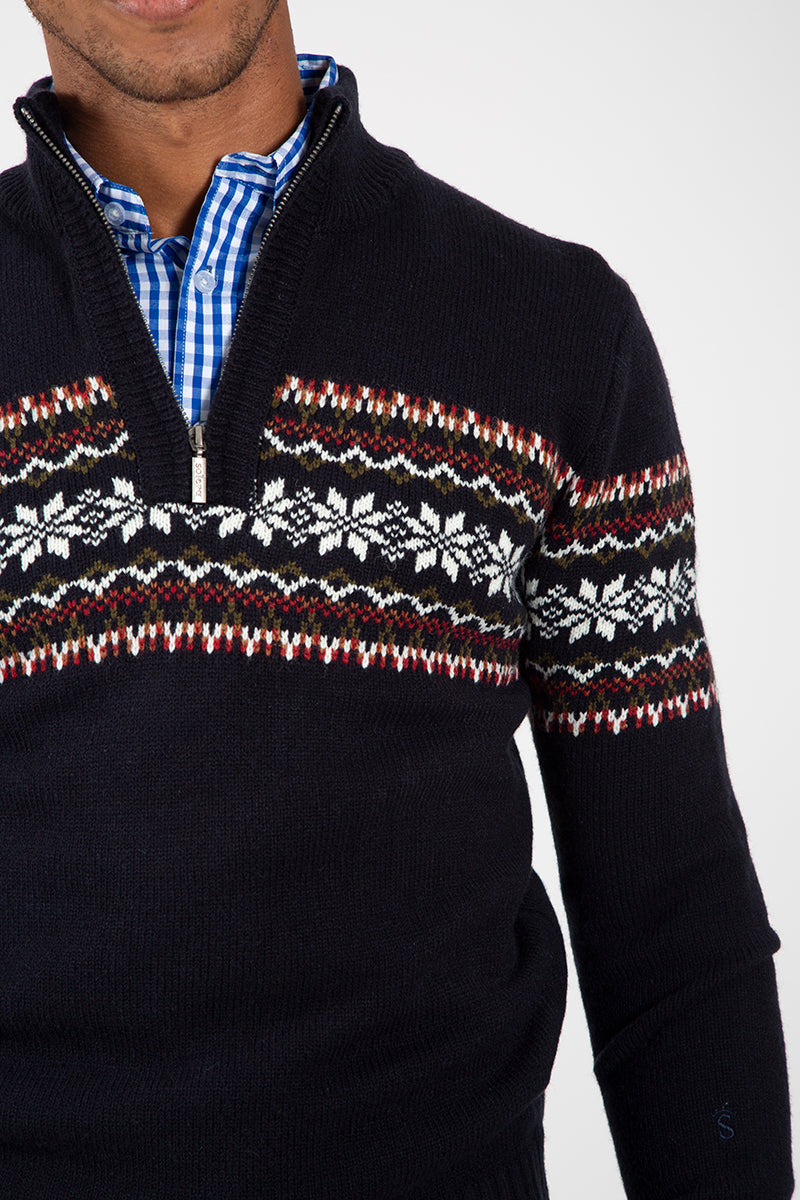 Navy Grecas Zipper Sweater