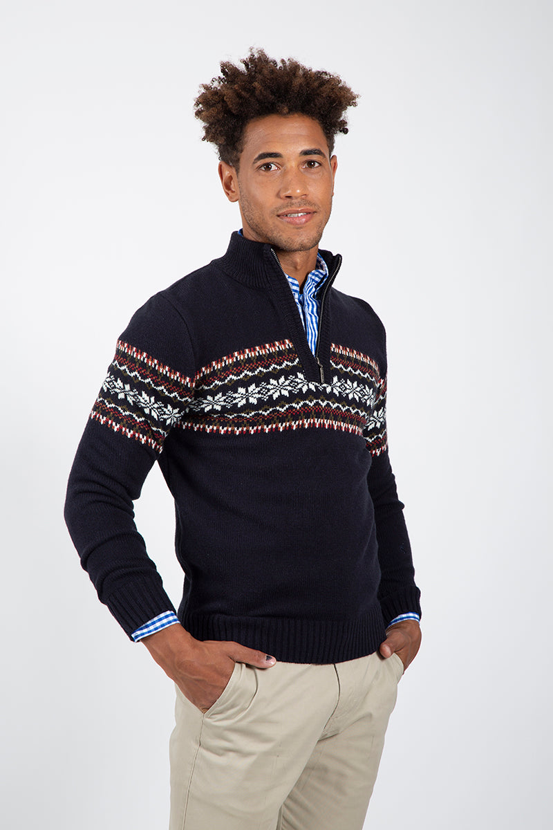 Navy Grecas Zipper Sweater