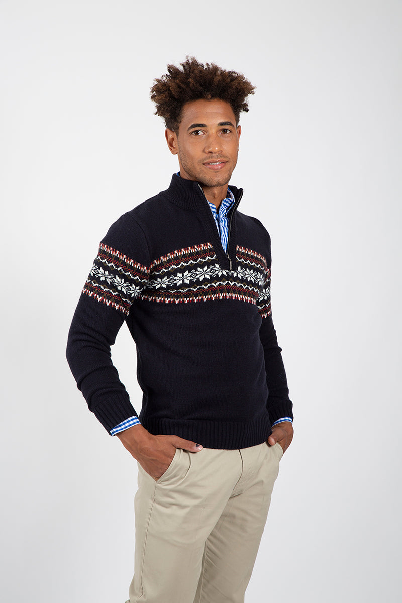 Navy Grecas Zipper Sweater