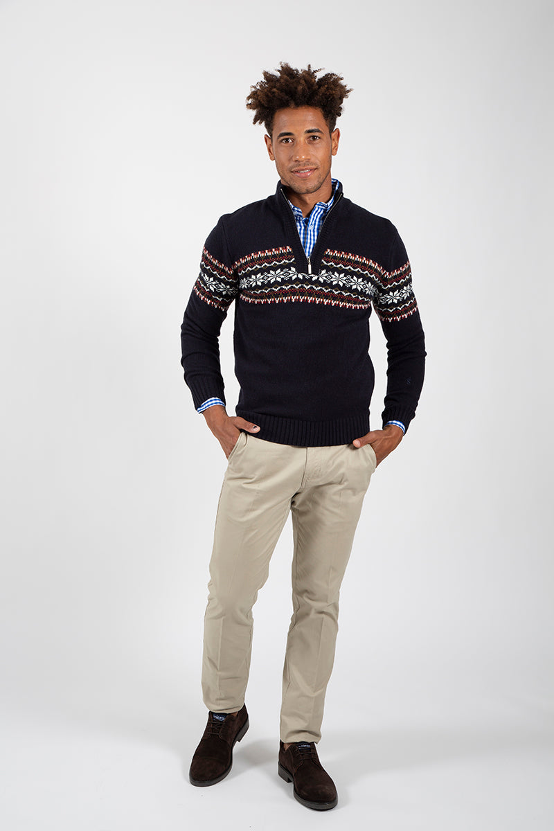 Navy Grecas Zipper Sweater