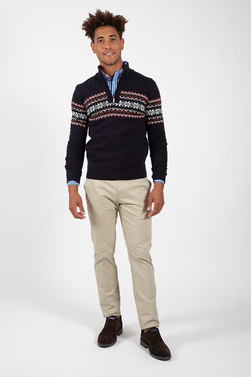 Navy Grecas Zipper Sweater