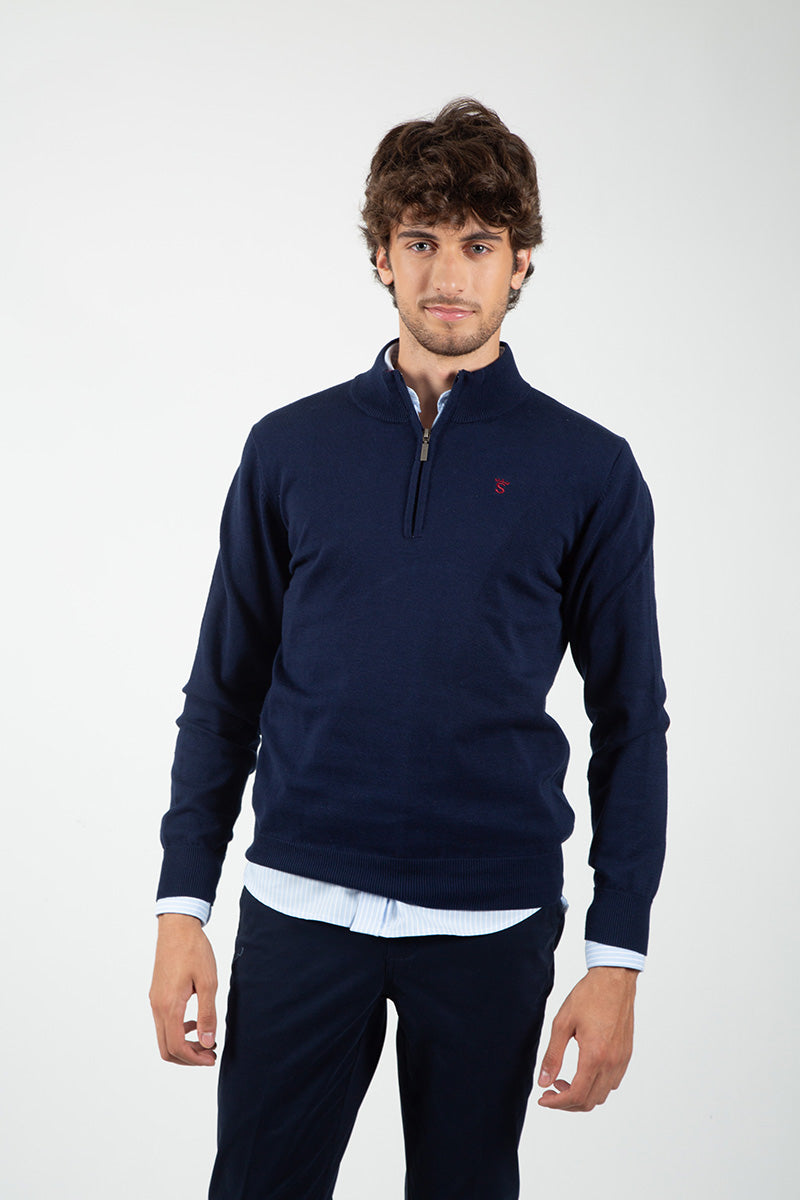 Jersey Cremallera con Coderas Marino