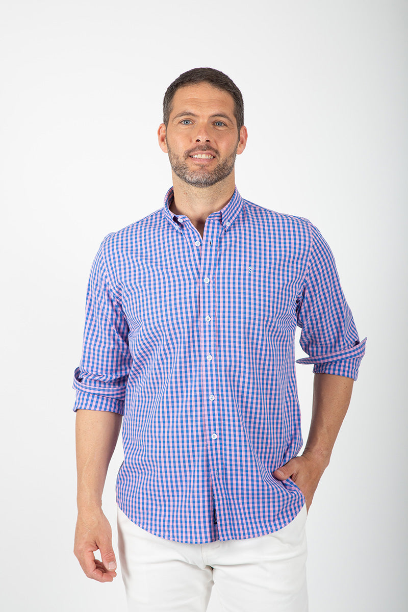 Camisa cuadro con rosa