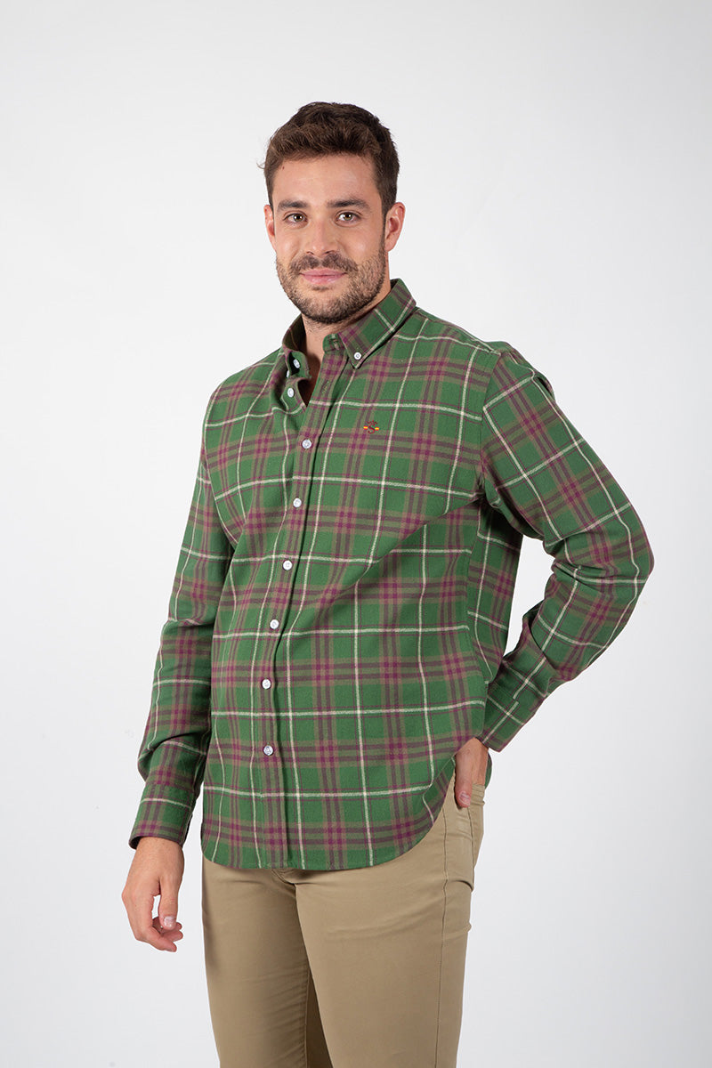 Camisa Cuadros Kaki Con Granate