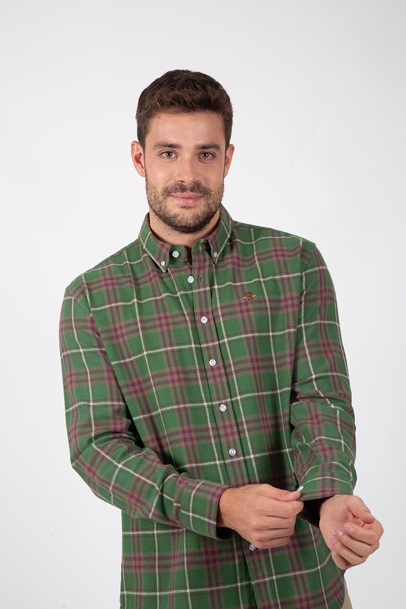 Camisa Cuadros Kaki Con Granate