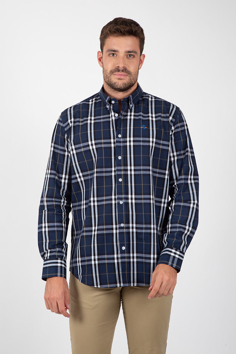 Camisa Marino con Tonos Blancos y Grises