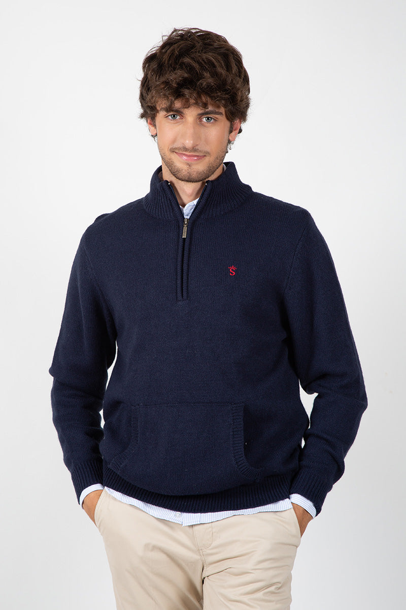 Jersey Cremallera Bolsillo Canguro Marino