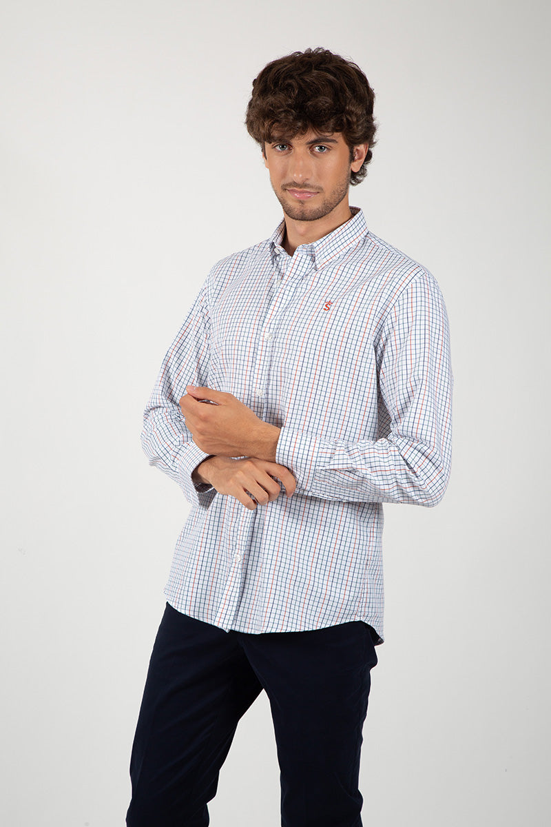 Camisa Cuadros Azul y Coral