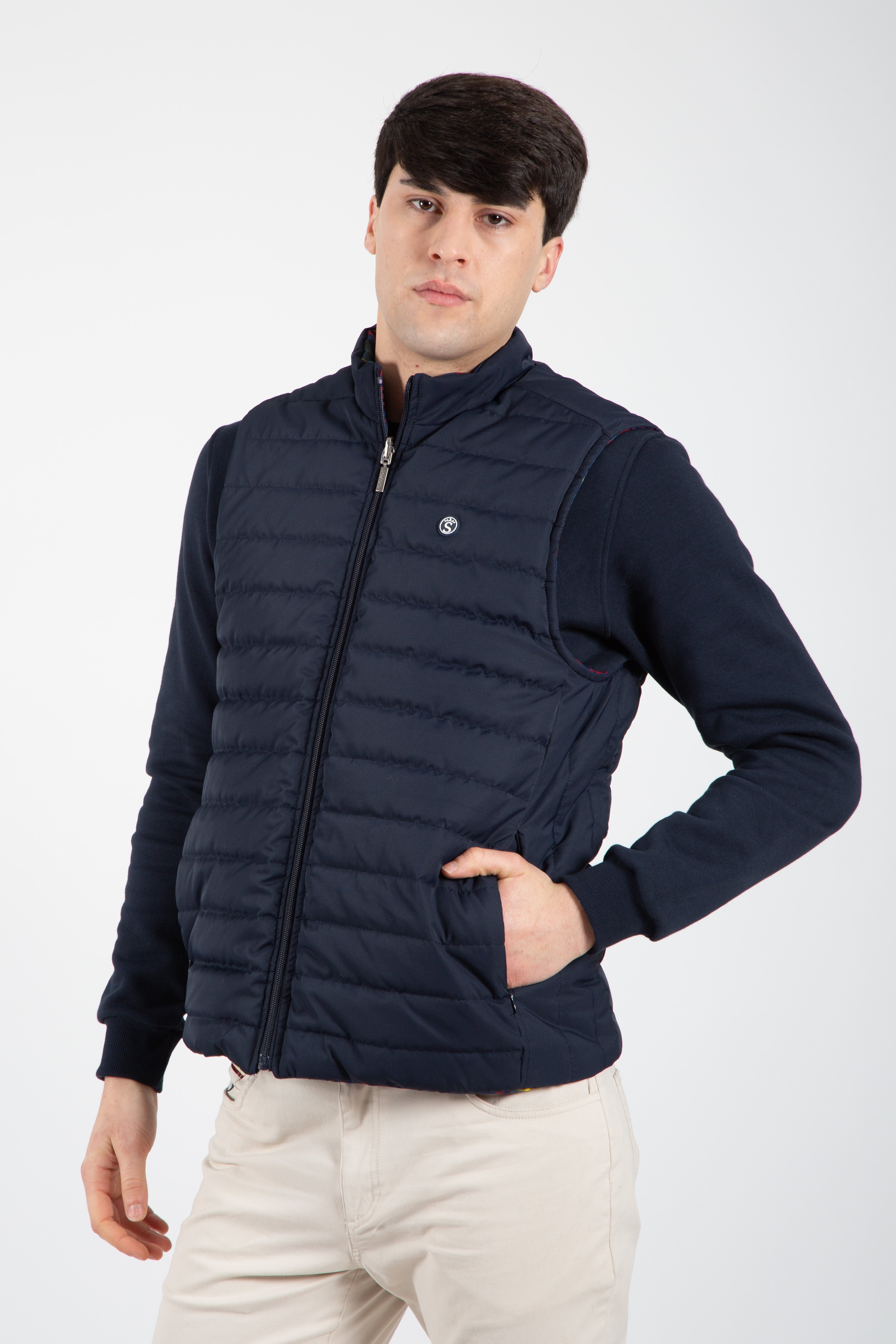 Chaleco tartan reversible Marino