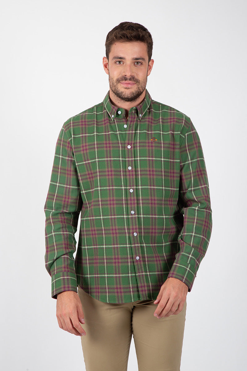 Camisa Cuadros Kaki Con Granate