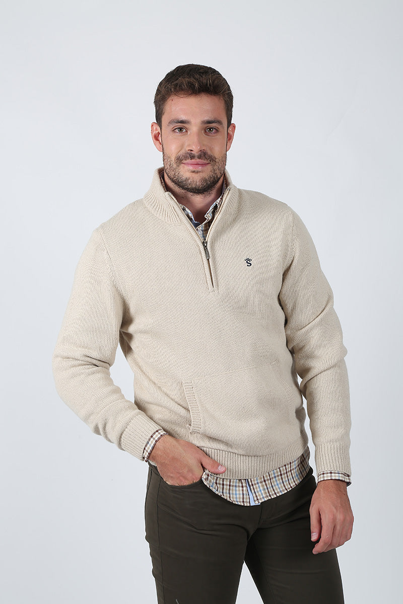 Jersey Cremallera Bolsillo Canguro Crudo