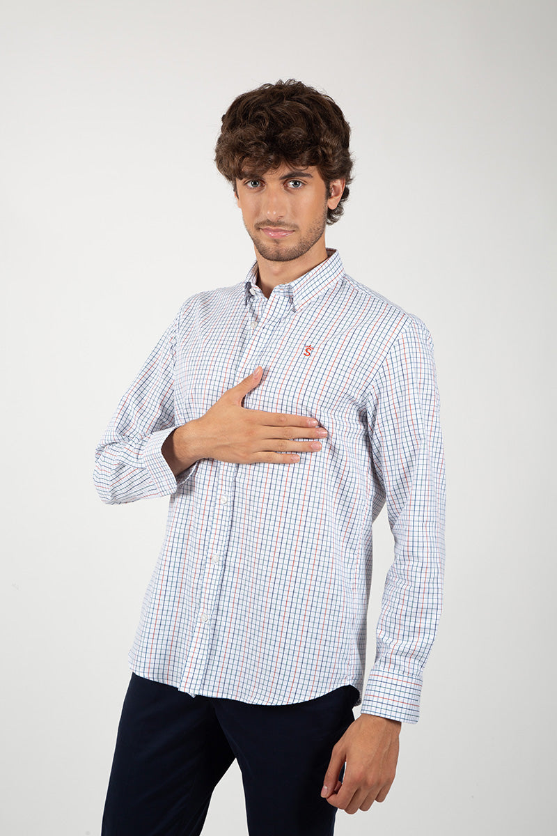 Camisa Cuadros Azul y Coral