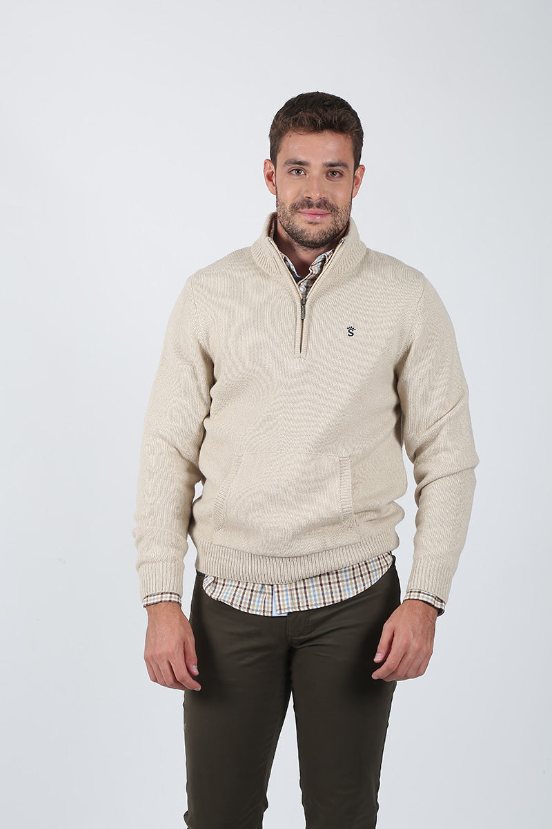 Jersey Cremallera Bolsillo Canguro Crudo