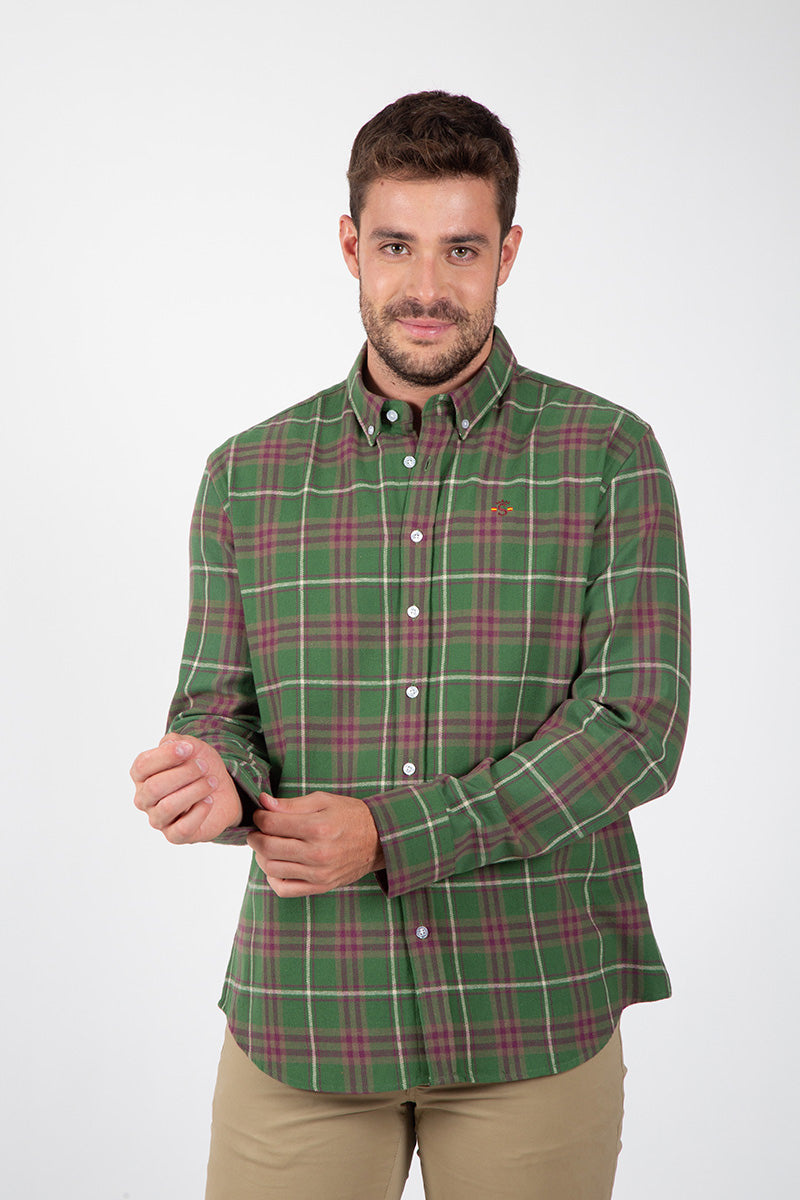 Camisa Cuadros Kaki Con Granate
