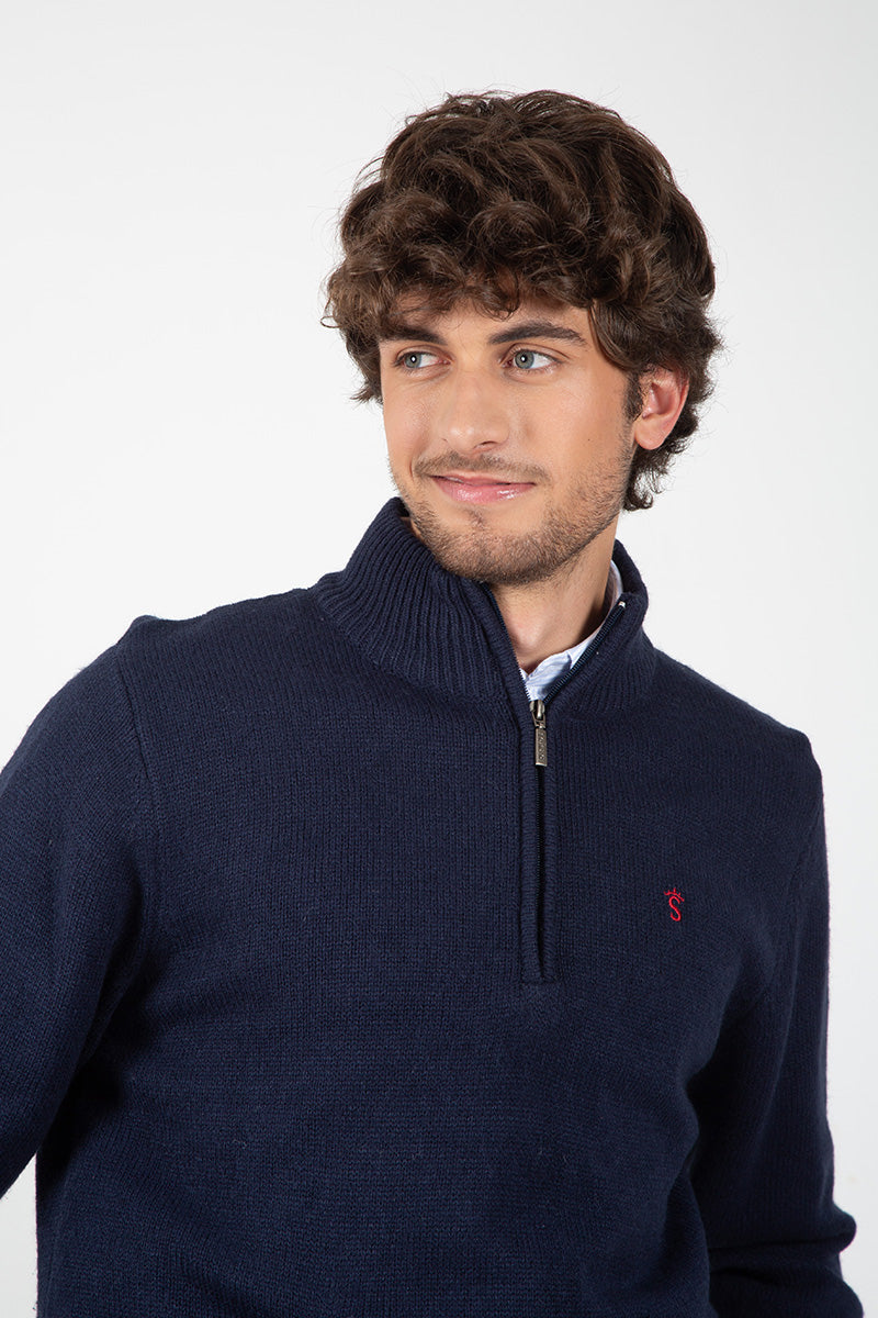 Jersey Cremallera Bolsillo Canguro Marino