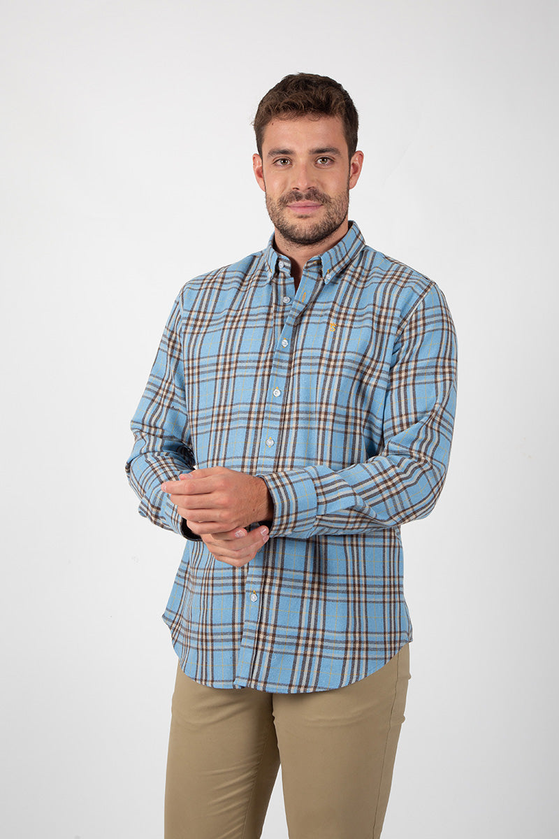 Camisa Cuadros Celeste y Marrón