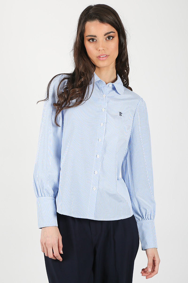 Blusa Celeste Manga Abullonada