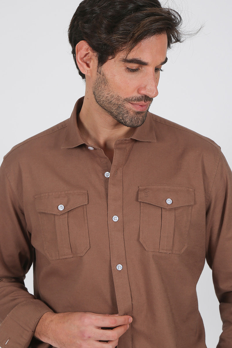 Camisa lino Marrón