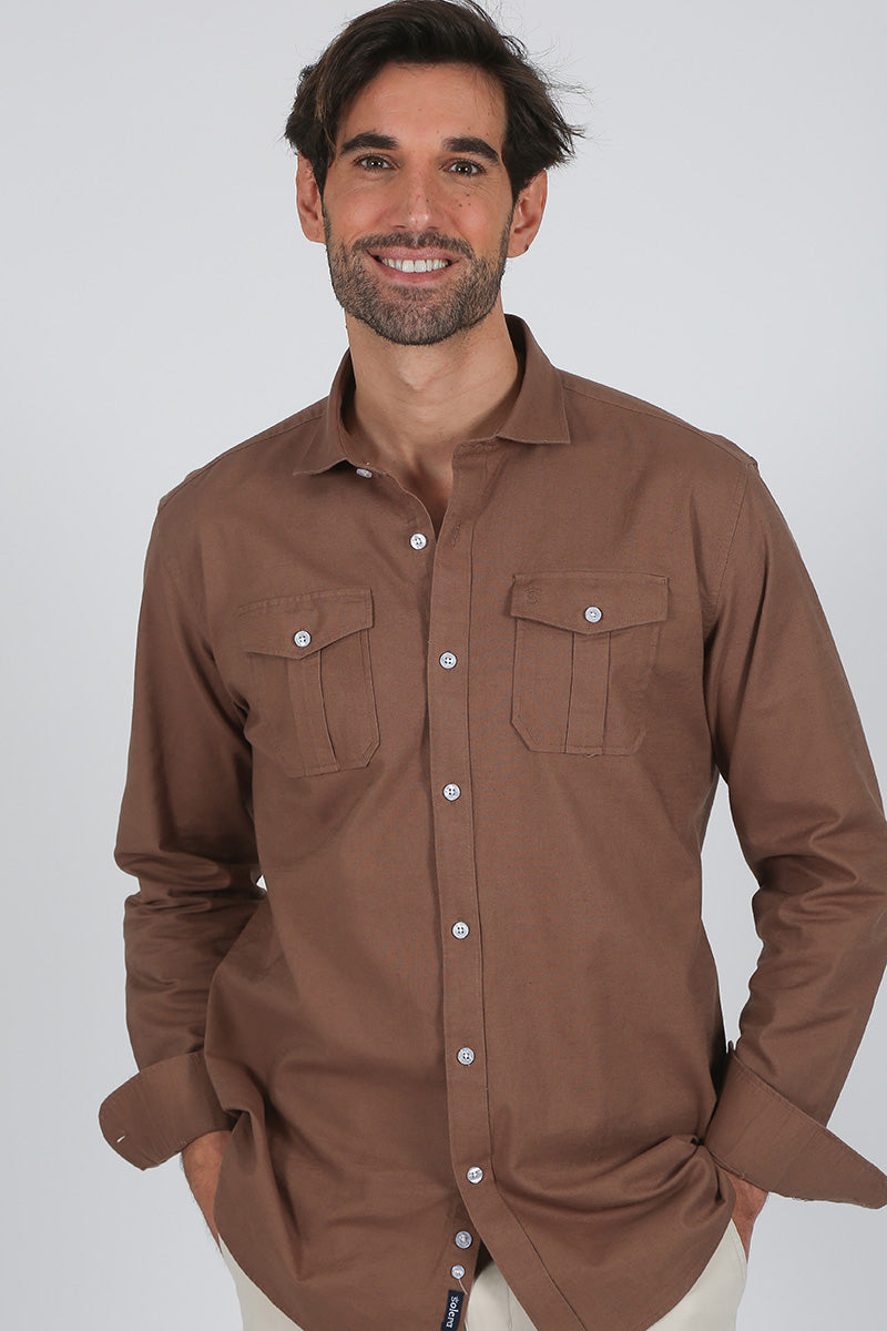 Camisa lino Marrón