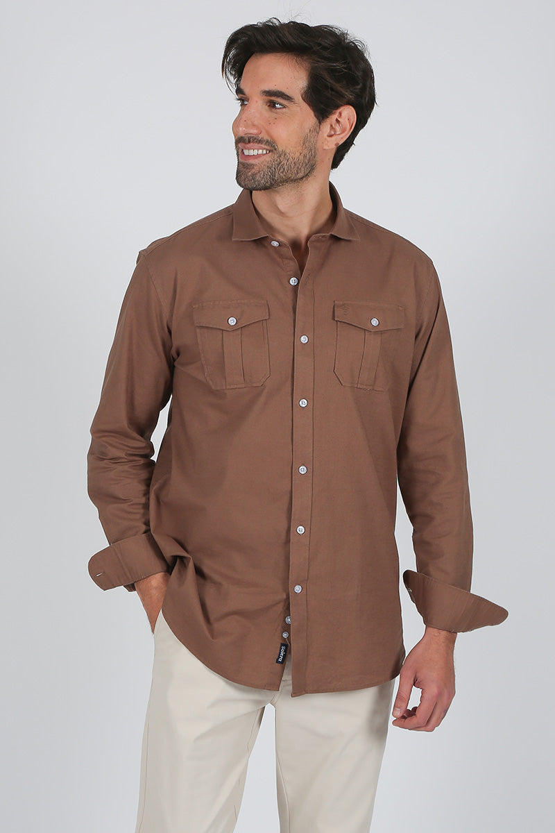Camisa lino Marrón