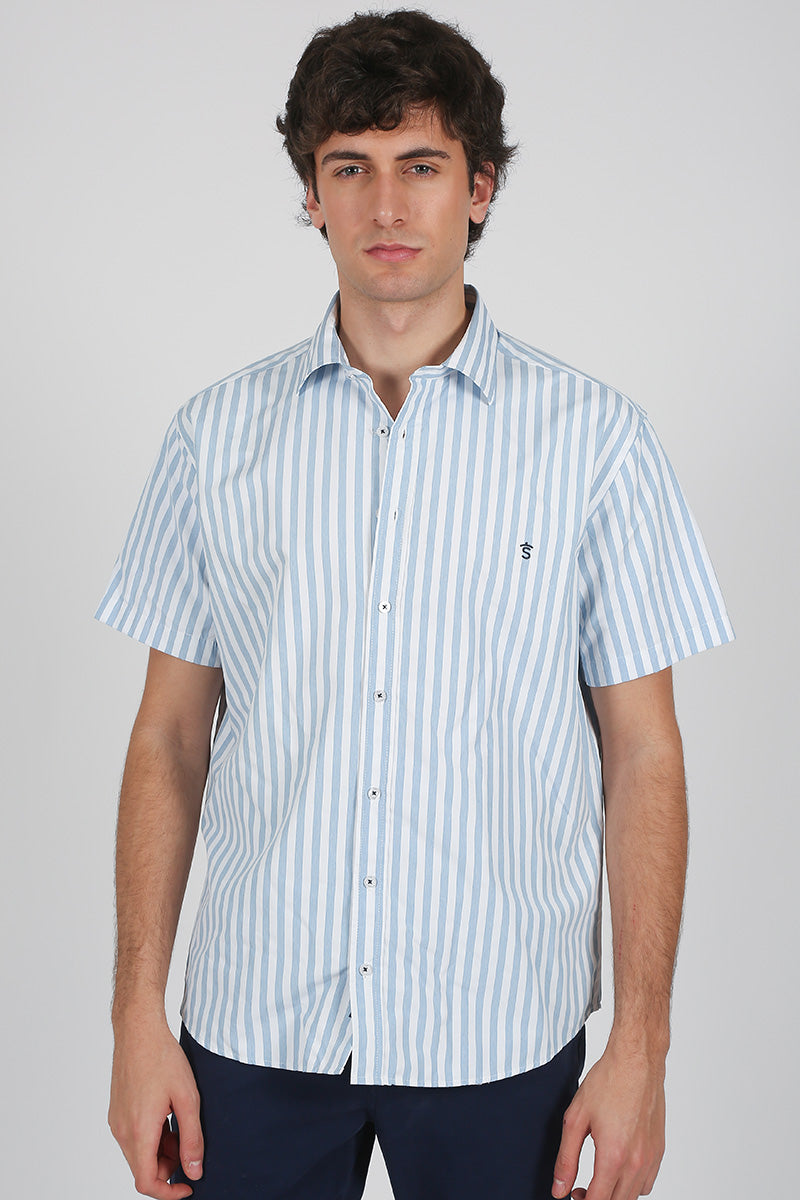 Camisa rayas Celeste manga corta