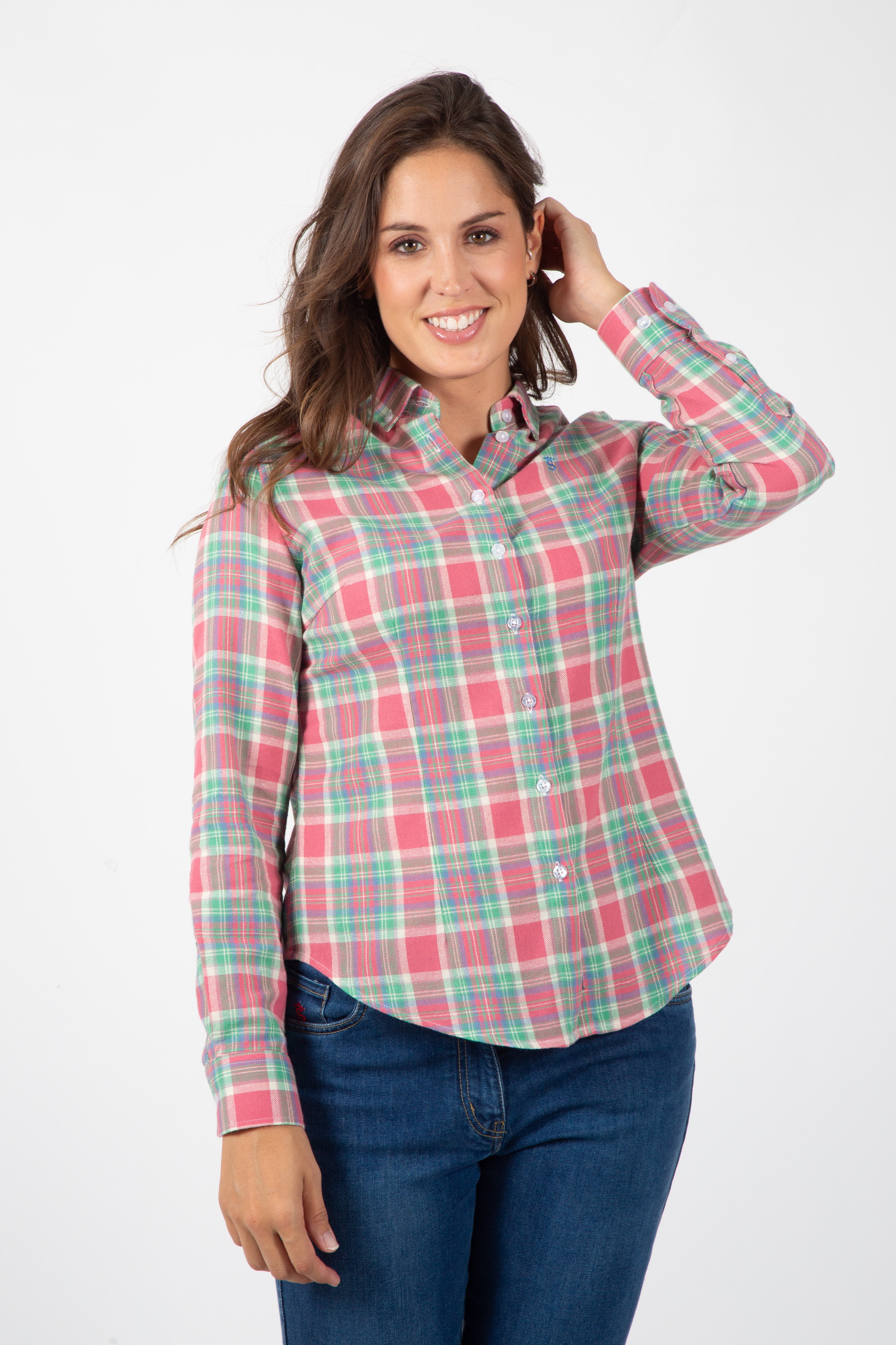 Camisa Cuadros Salmón y Verde