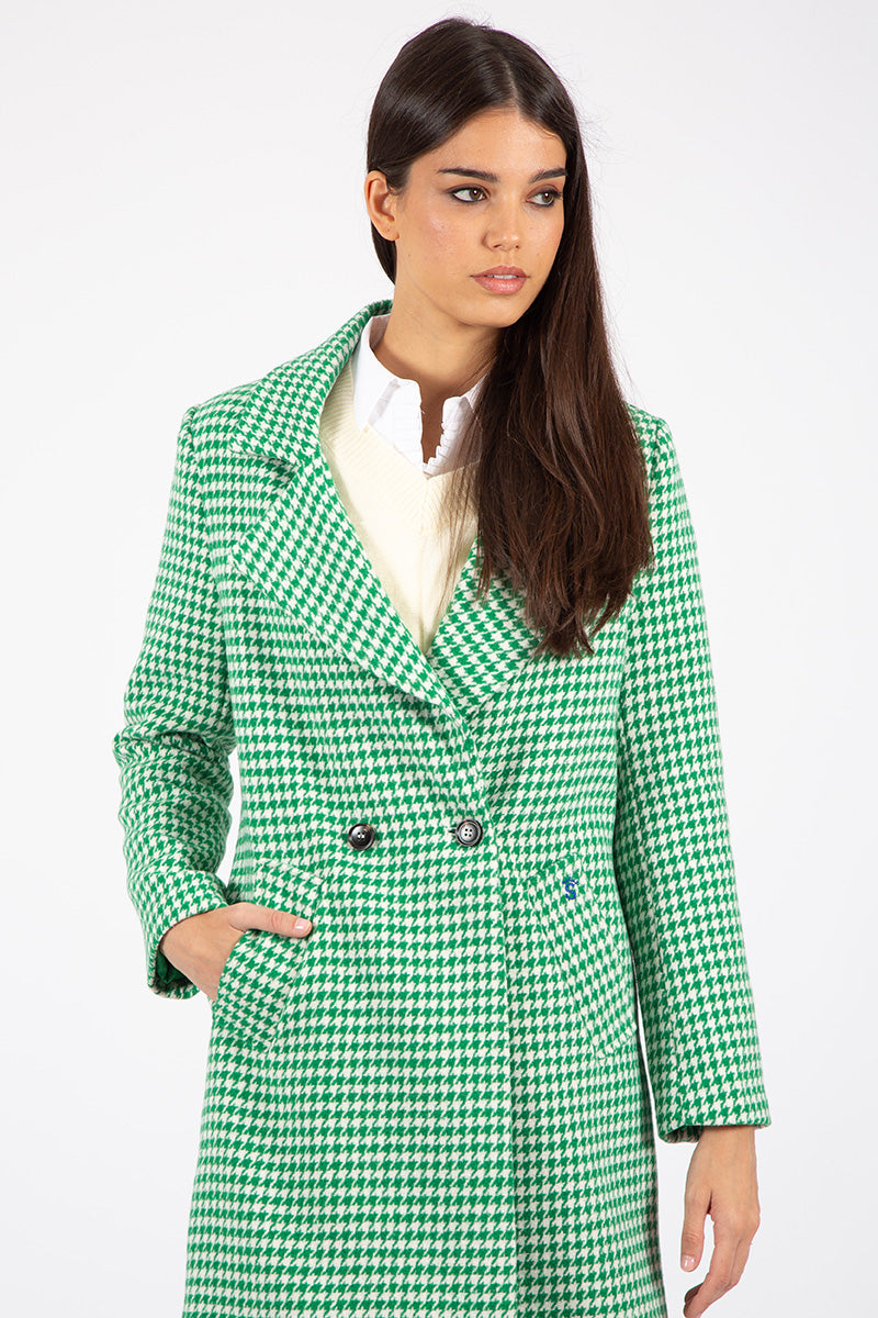 Green houndstooth coat