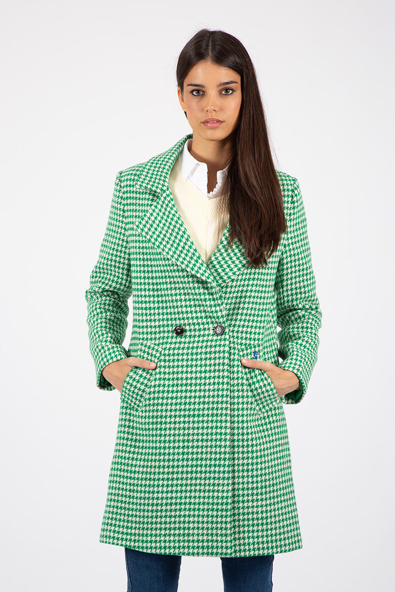 Green houndstooth coat