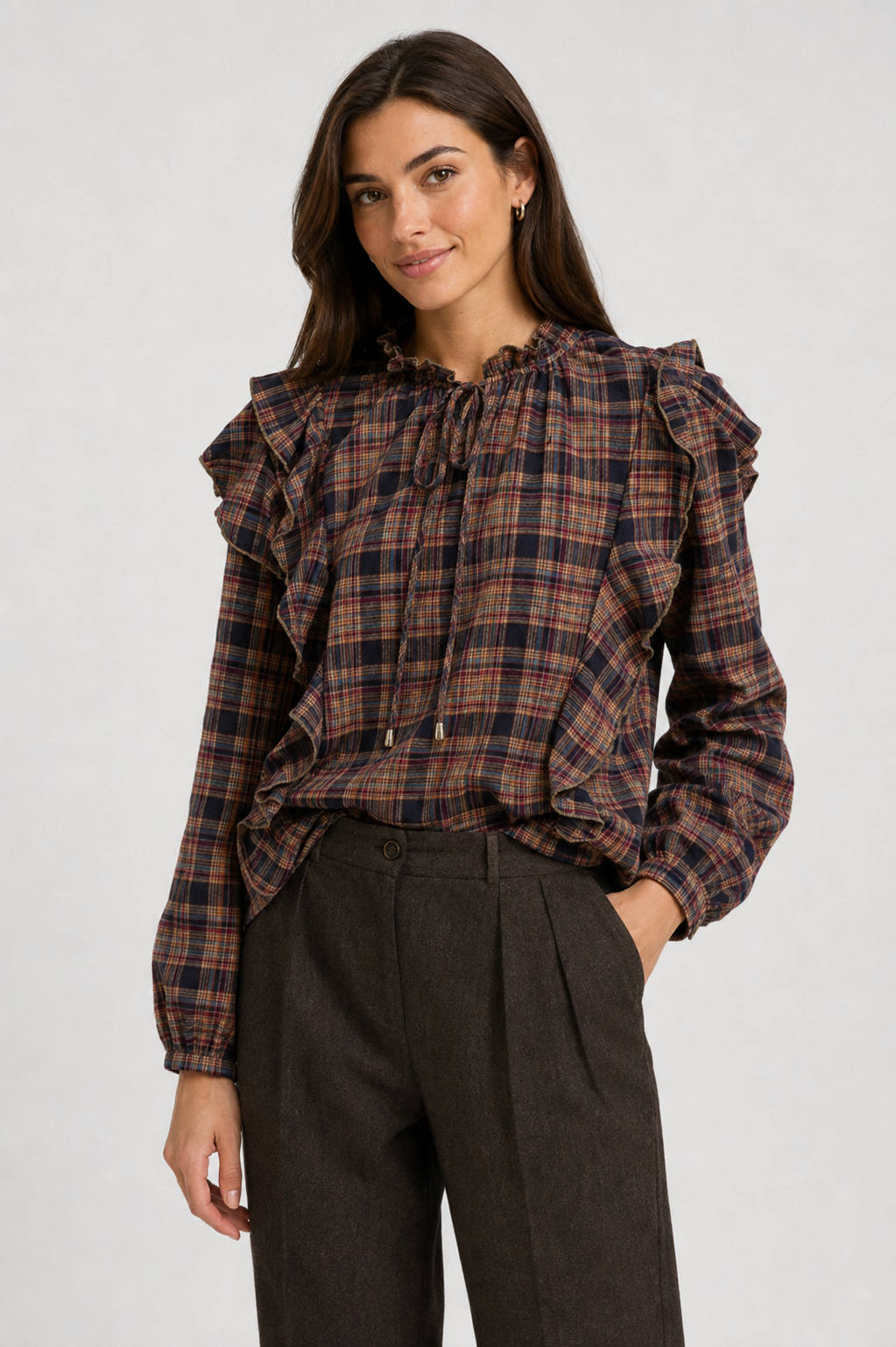 Blusa Cuadros Tostado