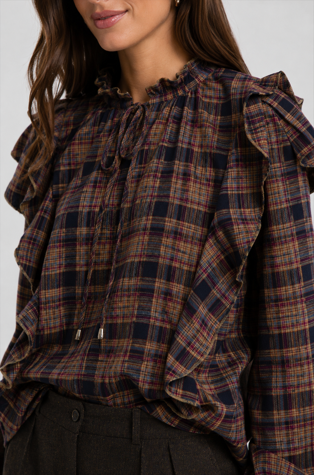 Blusa Cuadros Tostado