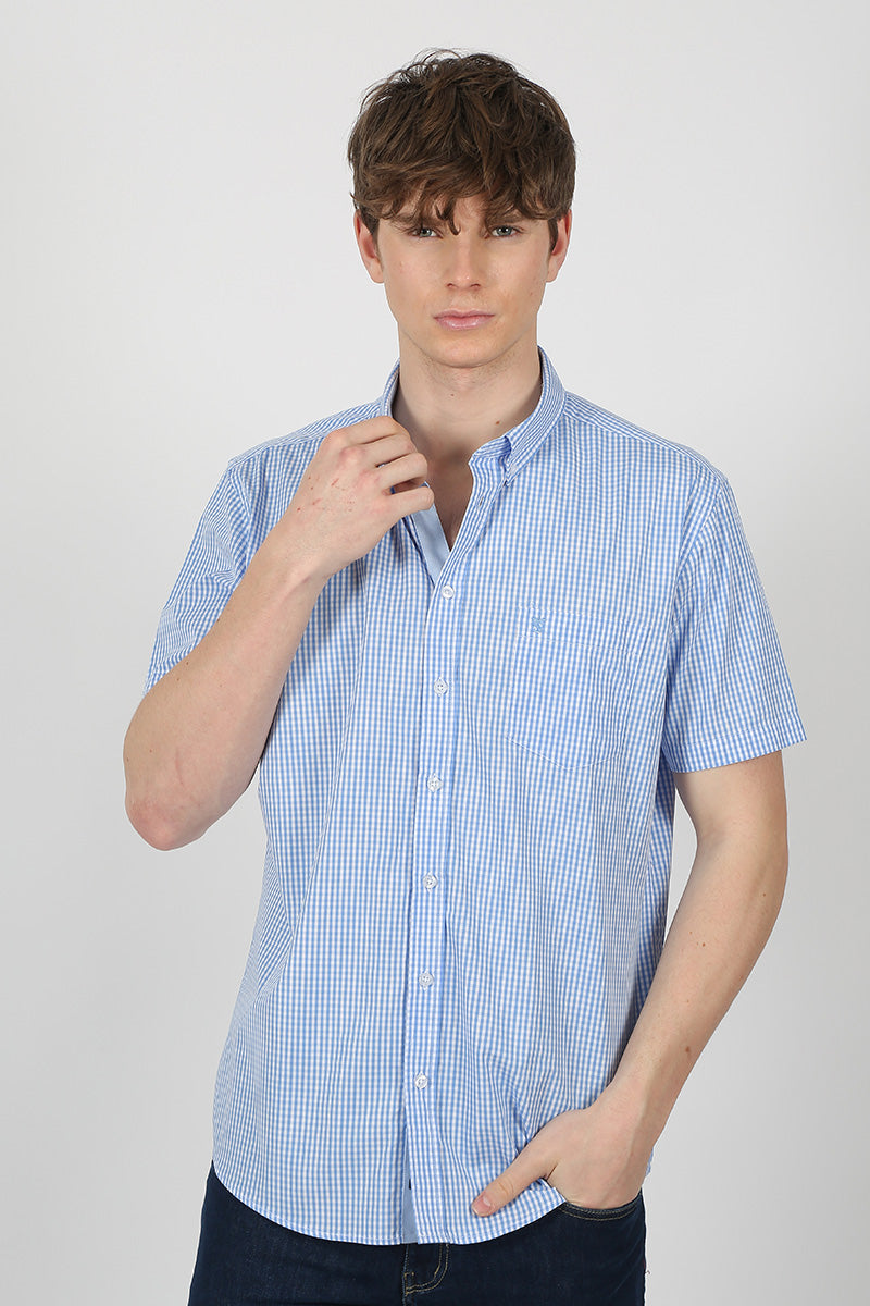 camisa manga corta celeste