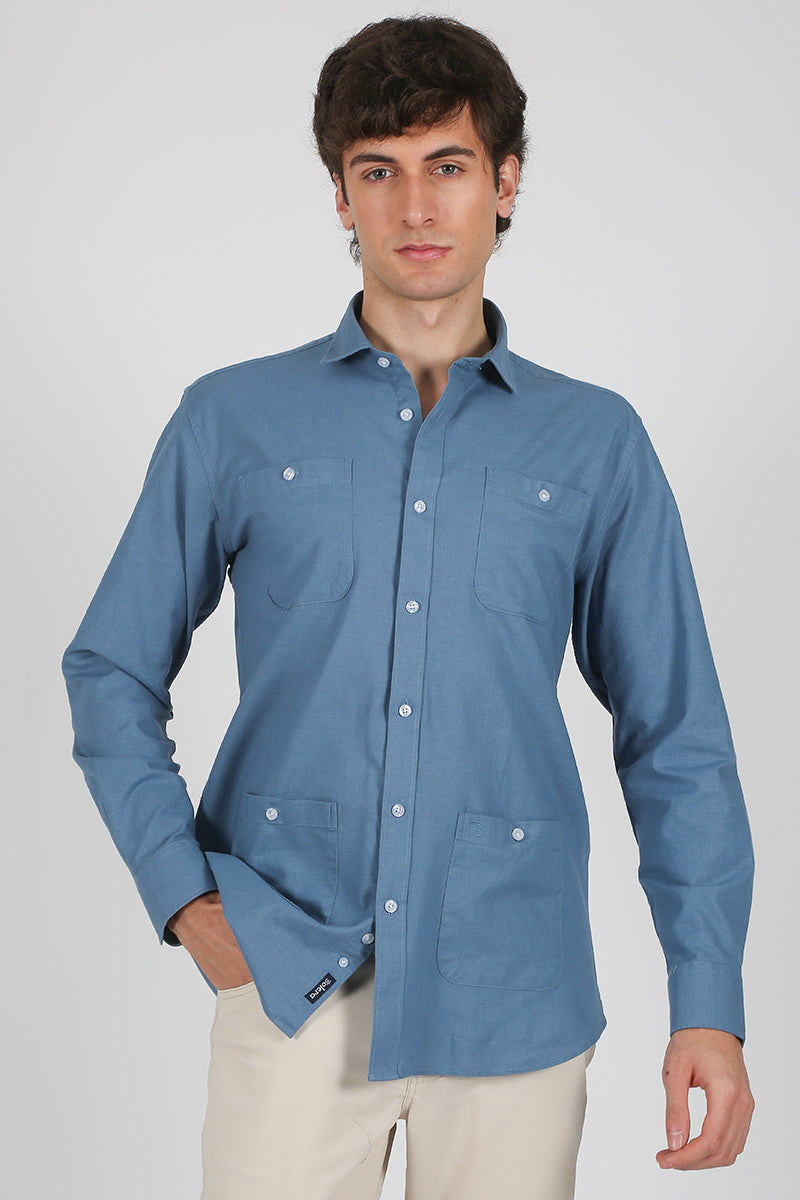 Camisa lino  Azul