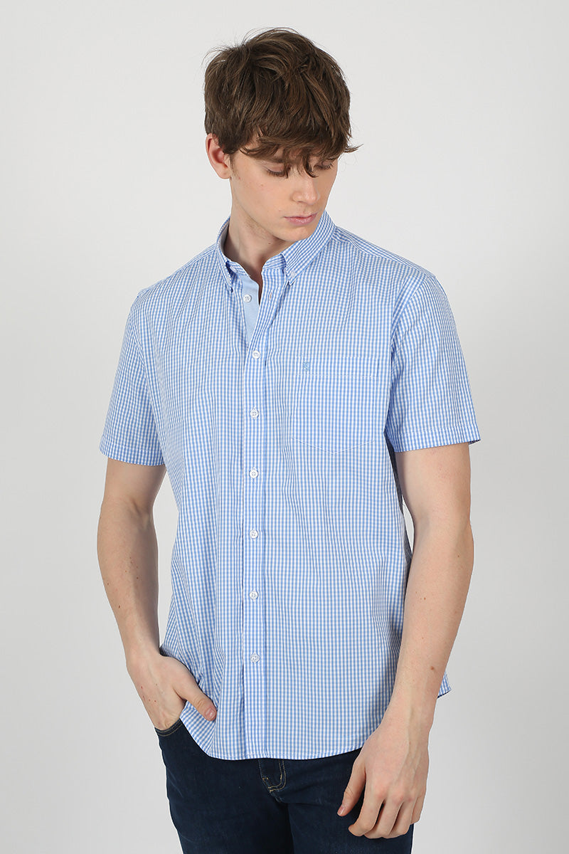 camisa manga corta celeste