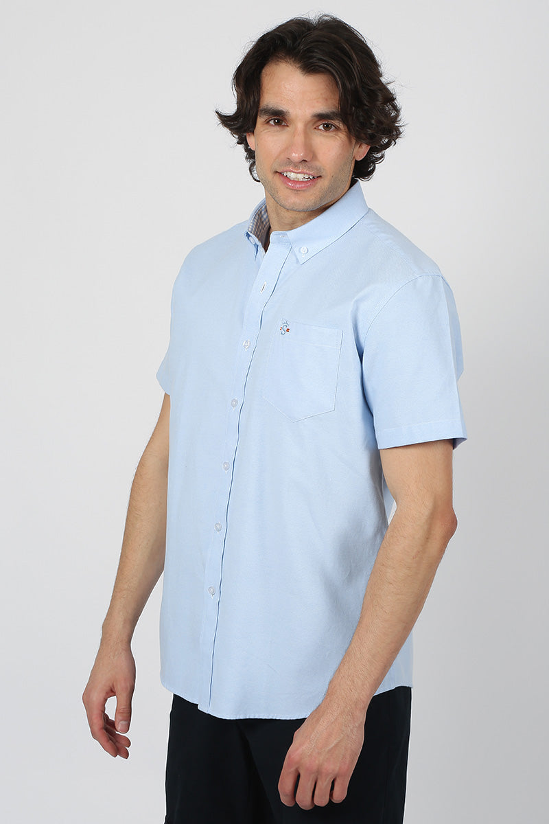 camisa manga corta Oxford celeste