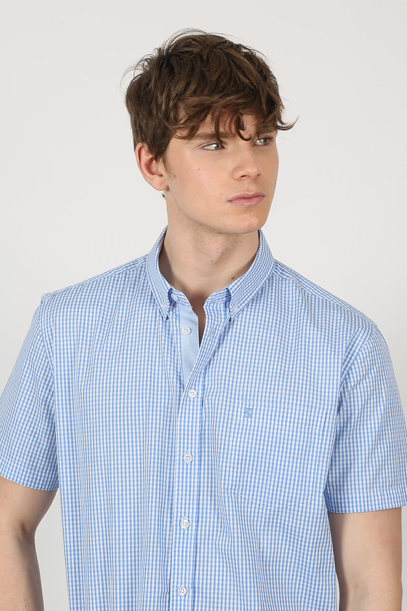 camisa manga corta celeste
