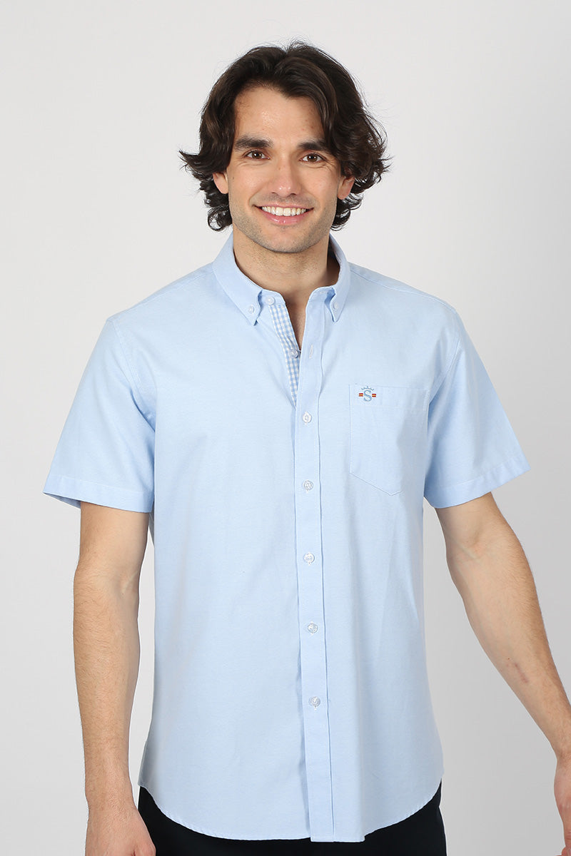 camisa manga corta Oxford celeste