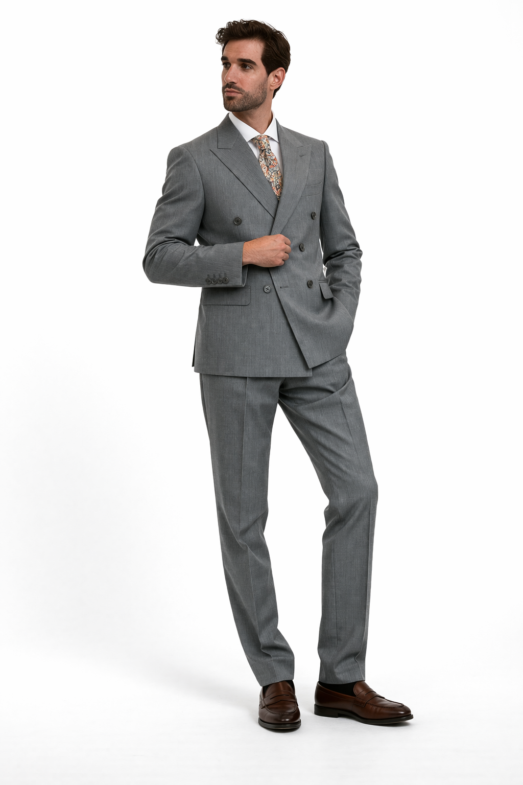 Traje cruzado gris marengo