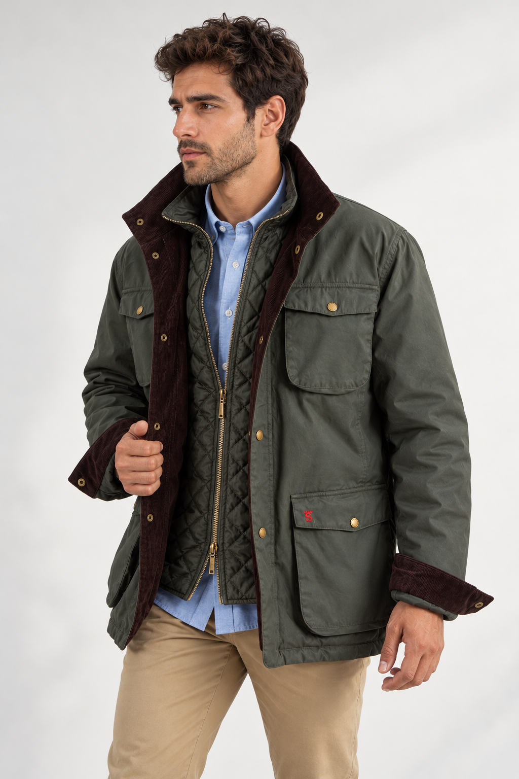 Parka Tipo Encerada Chaleco Kaki