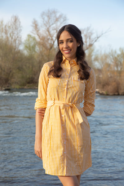 Robe a carreaux jaune Solera Moda