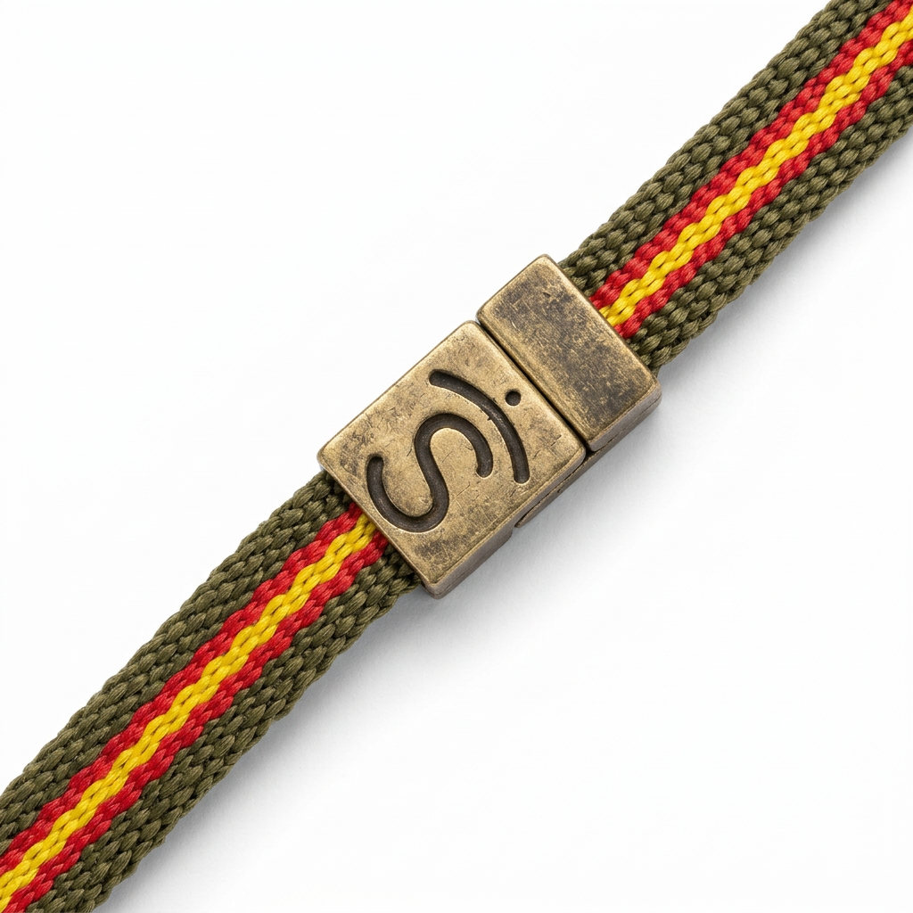 Detalle del cierre y tejido de la pulsera verde