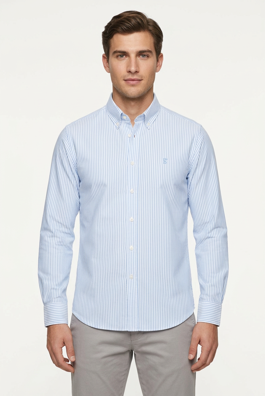 Camisa Oxford Rayas Celeste