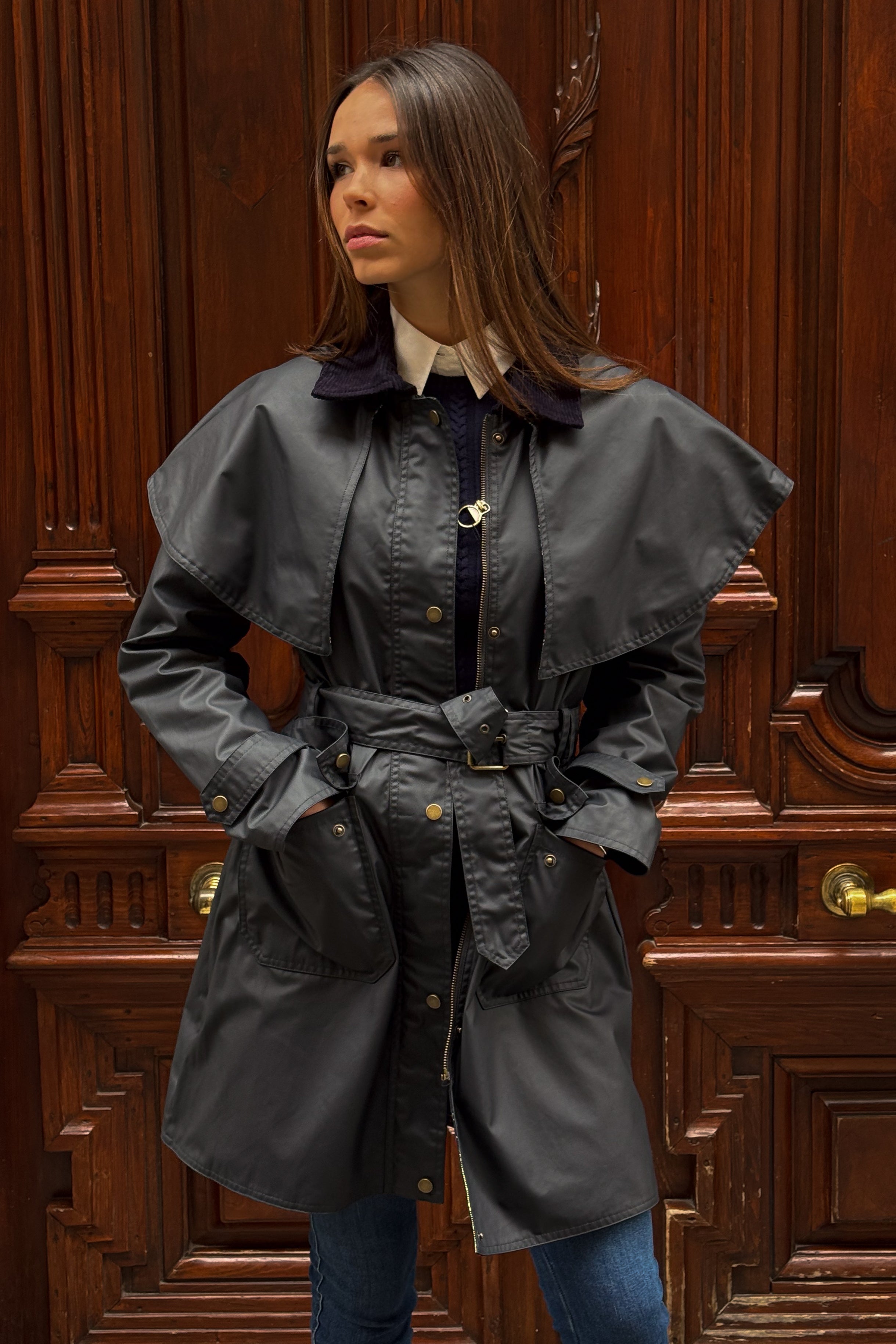 Parka Tipo Encerada Capa Marino