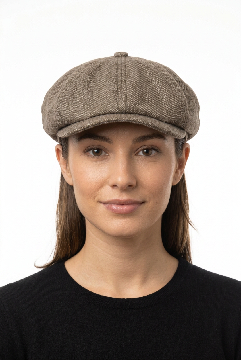 Vista frontal de la gorra con la misma modelo