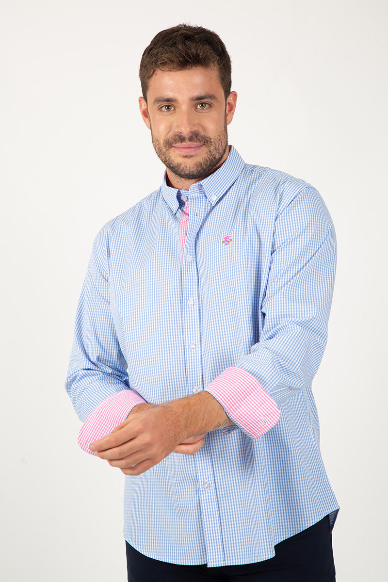 Camisa vichi Celeste Contrastes Rosa