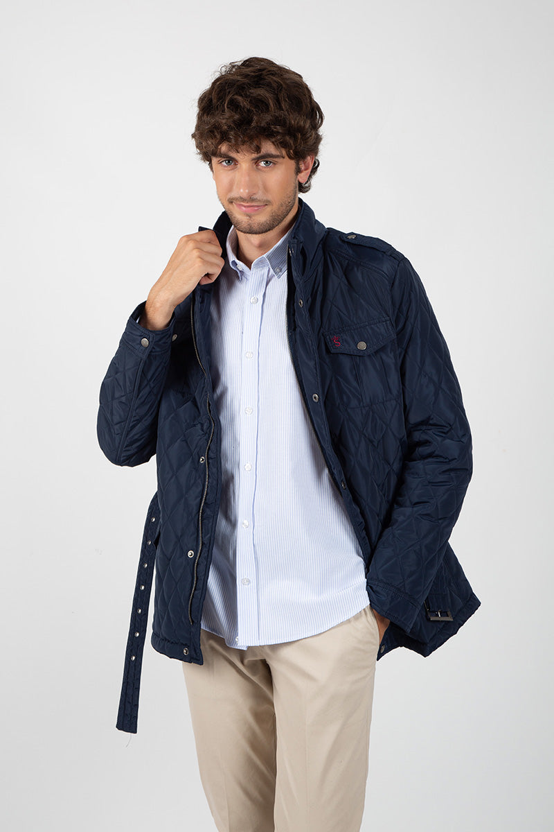Parka huskye cinturón Acolchada Rombos Marino